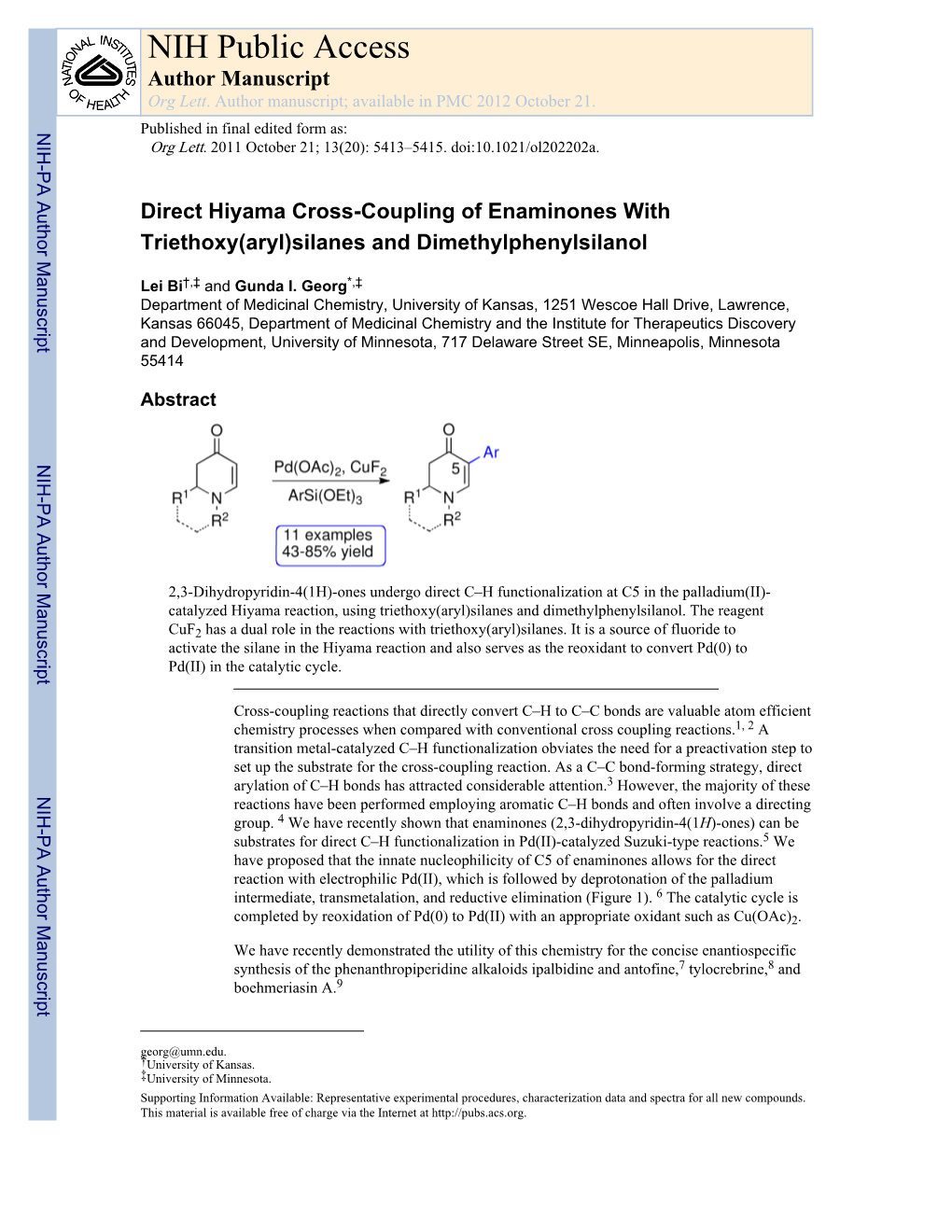 NIH Public Access Author Manuscript Org Lett