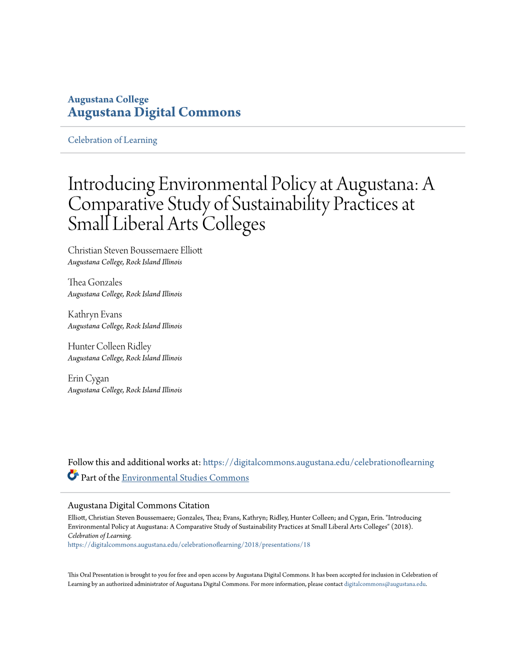 Introducing Environmental Policy at Augustana