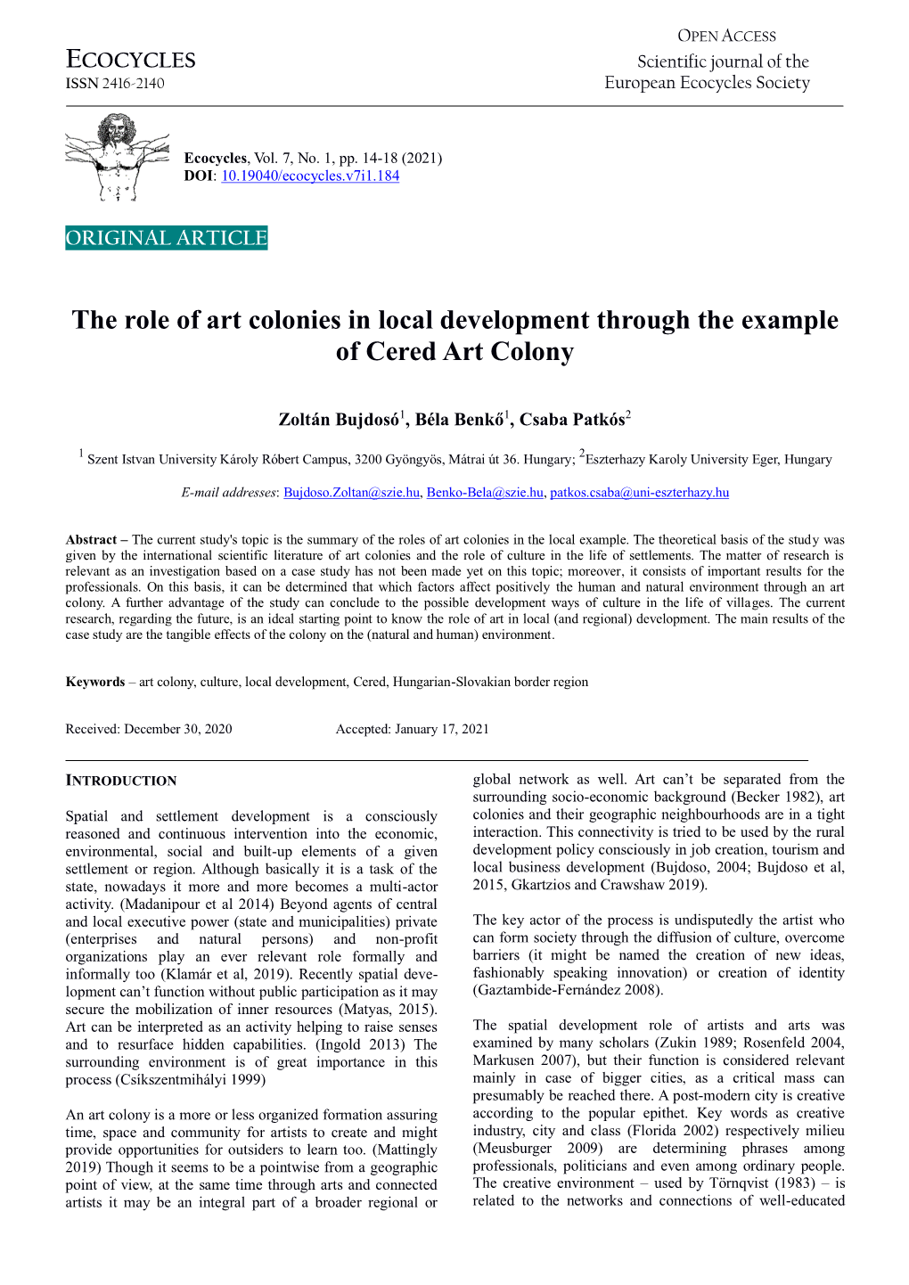 The Role of Art Colonies in Local Development Through the Example of Cered Art Colony