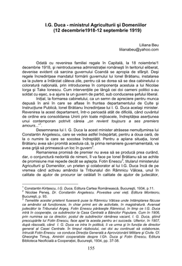 I. G. Duca-Ministrul Agriculturii Si Domeniilor