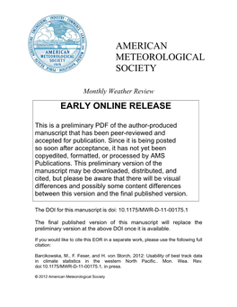 American Meteorological Society 1 Usability of Best Track Data in Climate Statistics in The