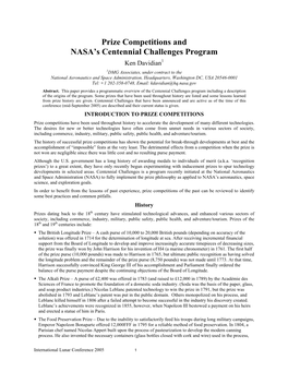 Prize Competitions and NASA's Centennial Challenges Program