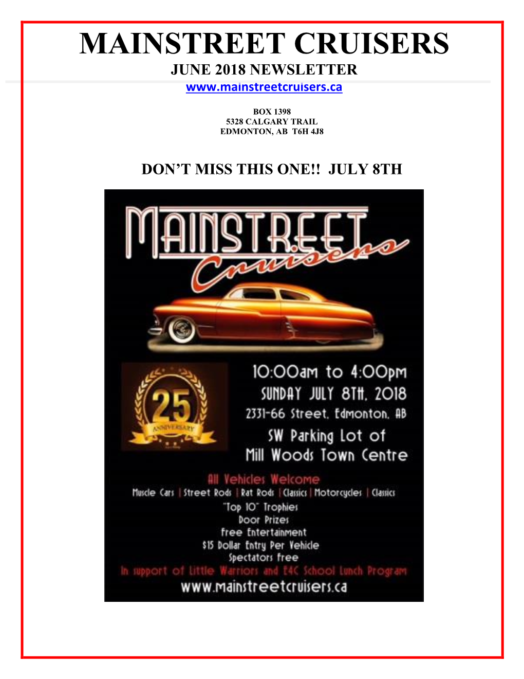 Mainstreet Cruisers June 2018 Newsletter