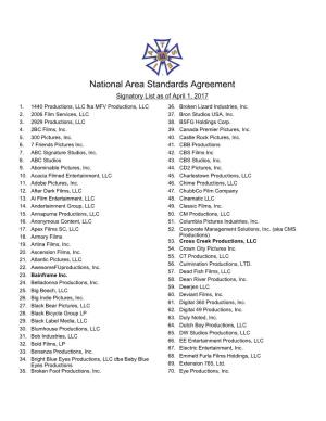 National Area Standards Agreement Signatory List As of April 1, 2017 1