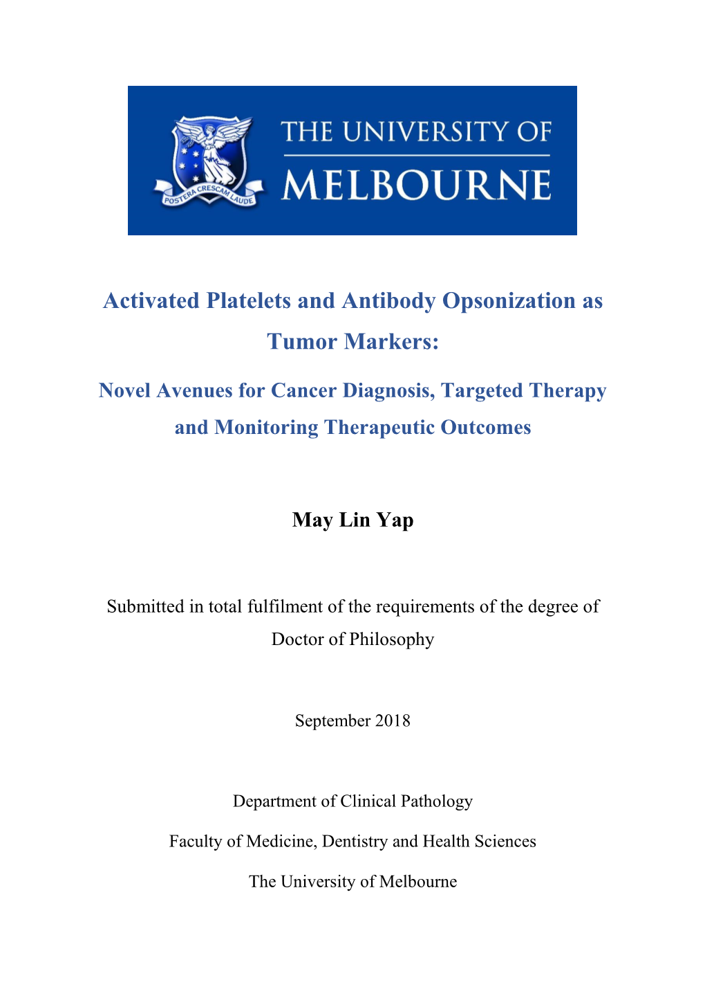 Activated Platelets and Antibody Opsonization As Tumor Markers