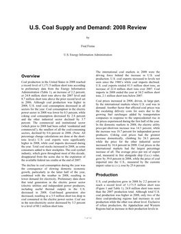 U.S. Coal Supply and Demand: 2008 Review