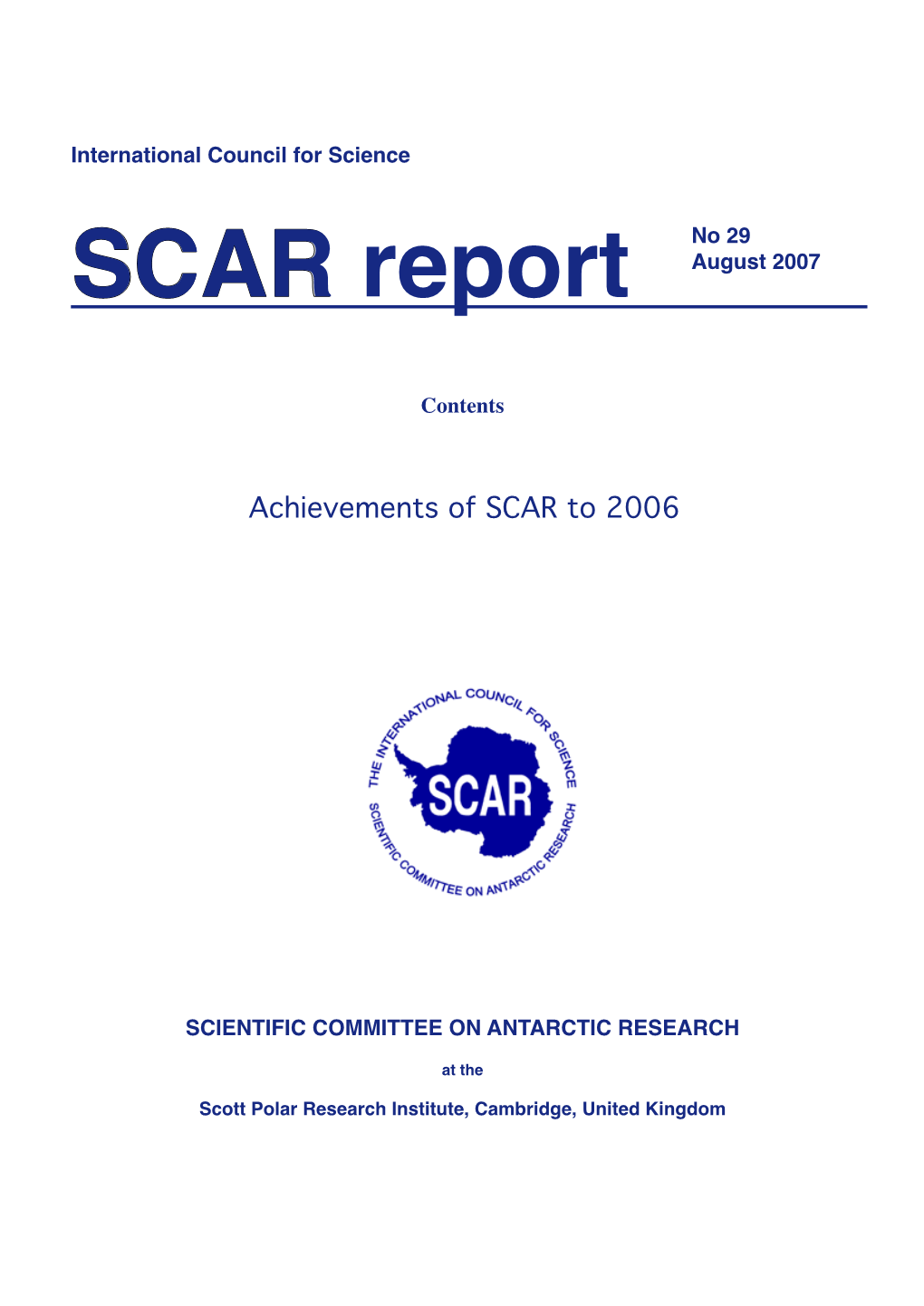 SCAR Report August 2007