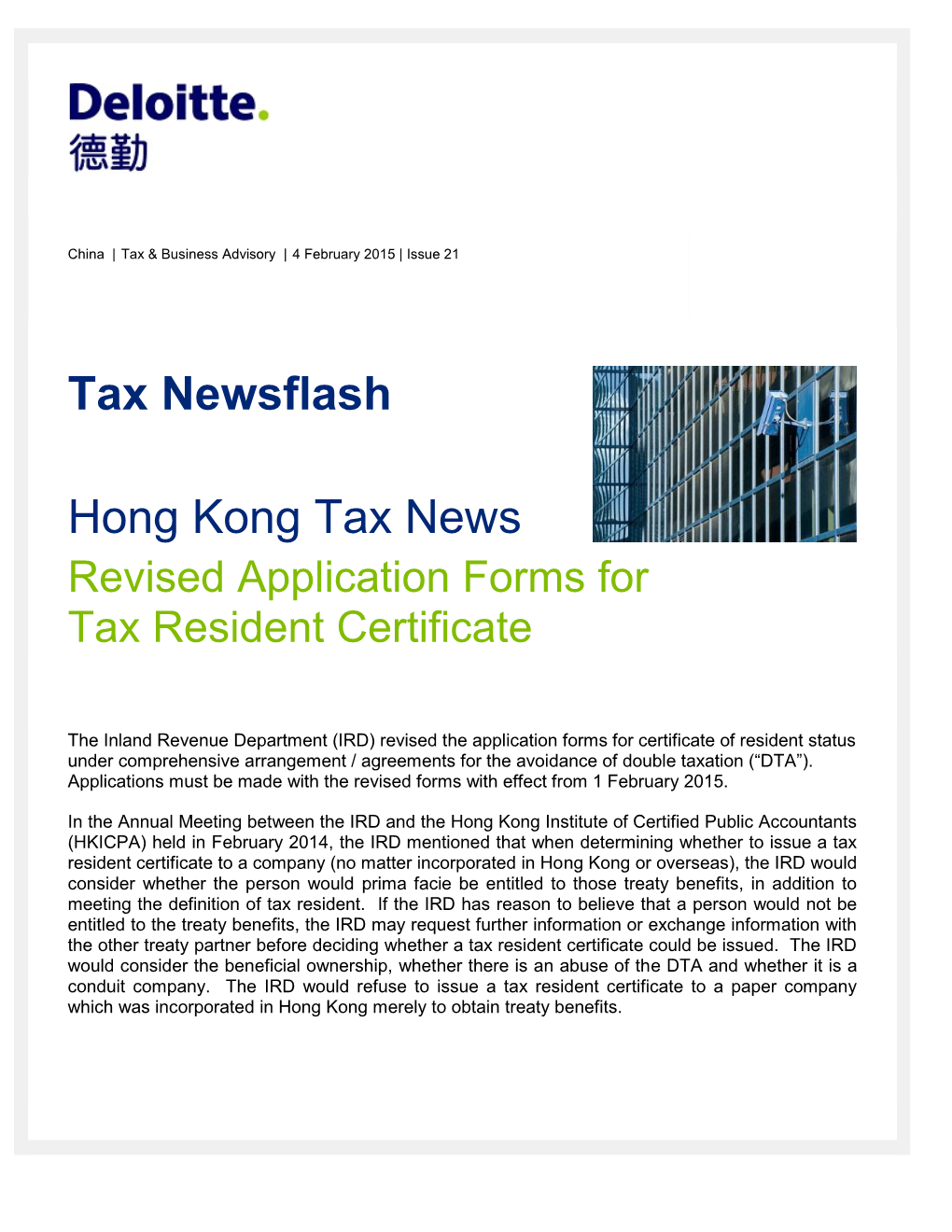 Tax Newsflash Hong Kong Tax News