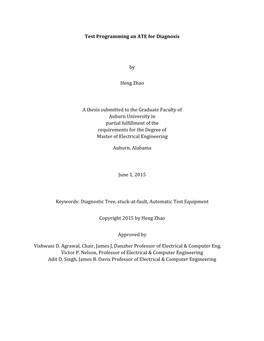 Test Programming an ATE for Diagnosis by Heng Zhao a Thesis Submitted to the Graduate Faculty of Auburn University in Partial Fu