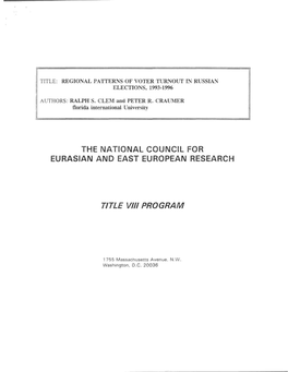 Regional Patterns of Voter Turnout in Russian Elections, 19931996