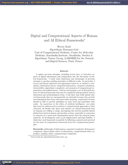 Digital and Computational Aspects of Human and AI Ethical Frameworks∗