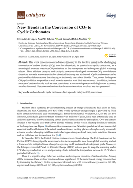 New Trends in the Conversion of CO2 to Cyclic Carbonates