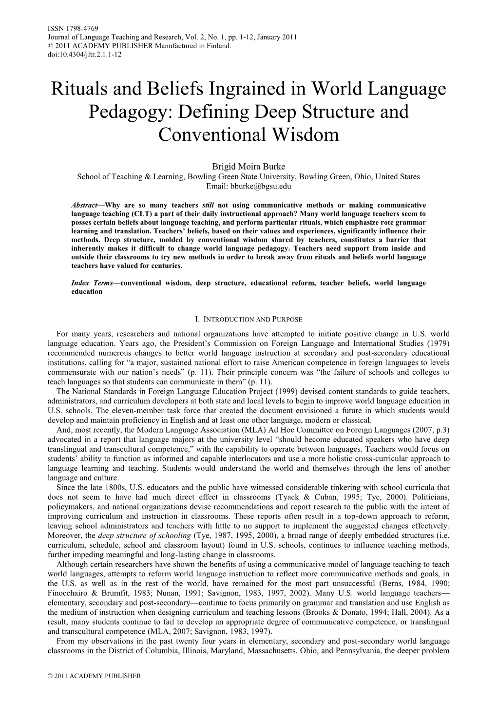 Rituals and Beliefs Ingrained in World Language Pedagogy: Defining Deep Structure and Conventional Wisdom