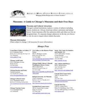 Information Regarding Several Museums in the Chicago Area (Pdf)