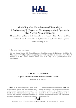 Diptera: Ceratopogonidae) Species in the Niayes Area of Senegal Maryam Diarra, Moussa Fall, Renaud Lancelot, Aliou Diop, Assane G
