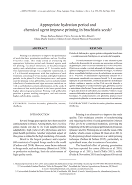Appropriate Hydration Period and Chemical Agent Improve Priming in Brachiaria Seeds1