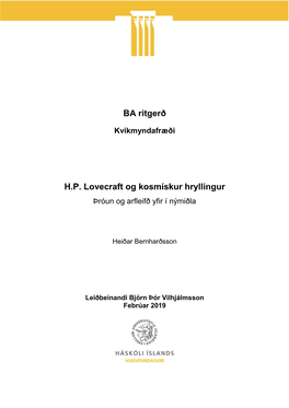 BA Ritgerð H.P. Lovecraft Og Kosmískur Hryllingur