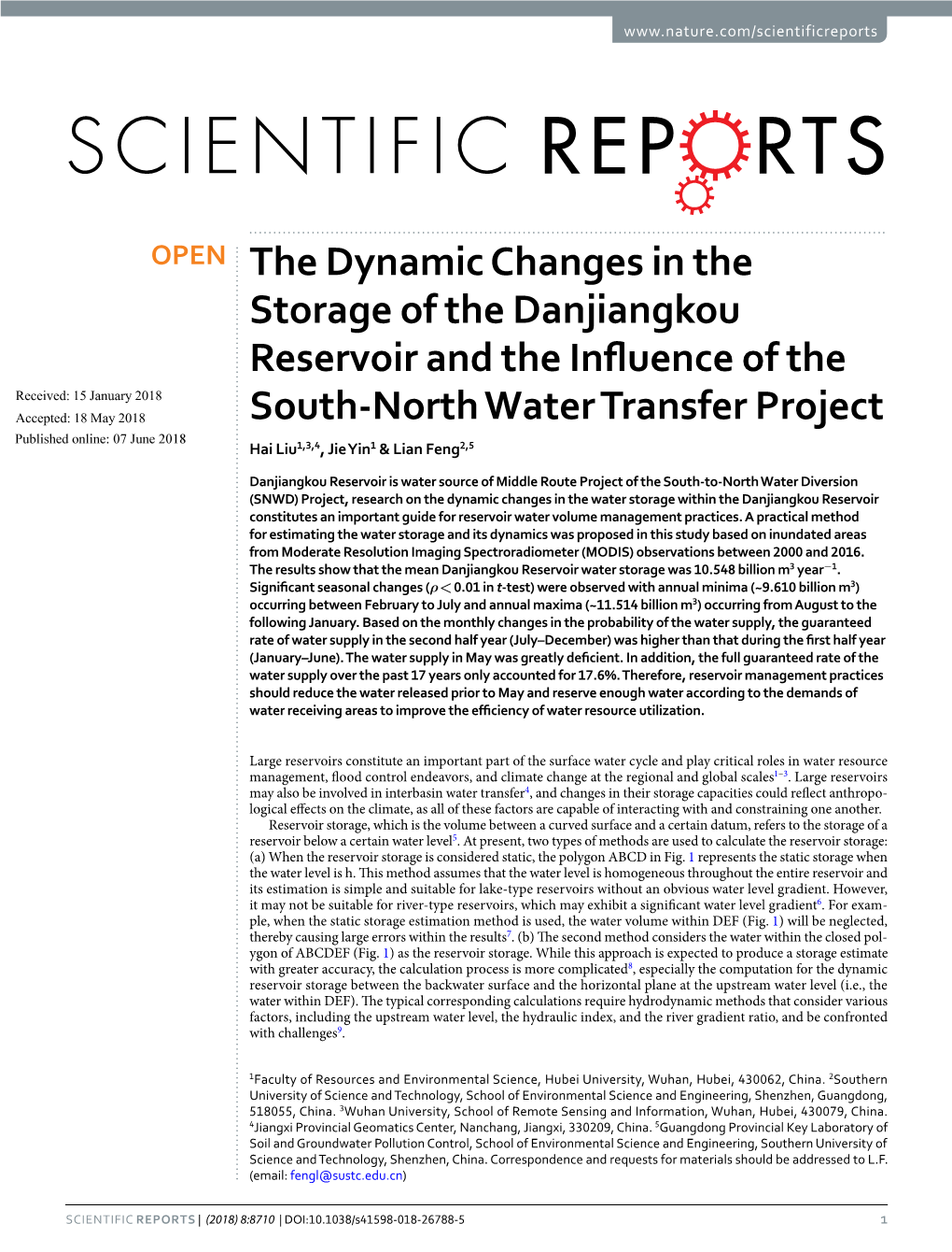 The Dynamic Changes in the Storage of the Danjiangkou Reservoir And