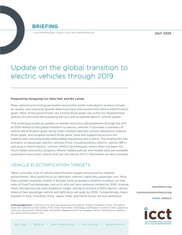 Update on the Global Transition to Electric Vehicles Through 2019