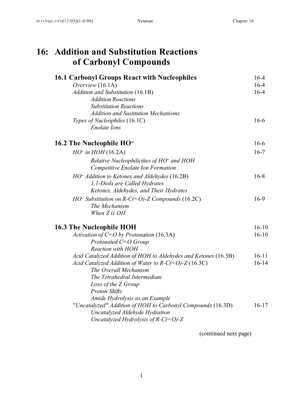 16: Addition and Substitution Reactions of Carbonyl Compounds