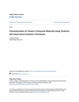 Characterization of Ceramic Composite Materials Using Terahertz Non-Destructive Evaluation Techniques