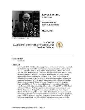Interview with Linus Pauling