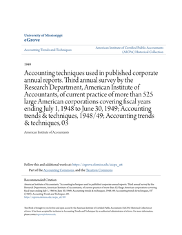 Accounting Techniques Used in Published Corporate Annual Reports