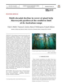Multi-Decadal Decline in Cover of Giant Kelp Macrocystis Pyrifera at the Southern Limit of Its Australian Range