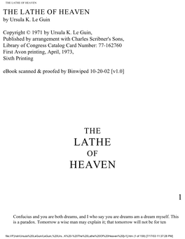 Ursula K. Le Guin – the Lathe of Heaven
