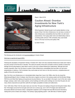Caution Ahead: Overdue Investments for New York™S Aging Infrastructure