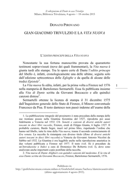 Gian Giacomo Trivulzio E La Vita Nuova