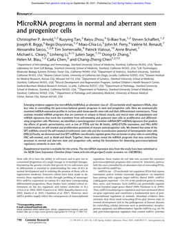 Microrna Programs in Normal and Aberrant Stem and Progenitor Cells