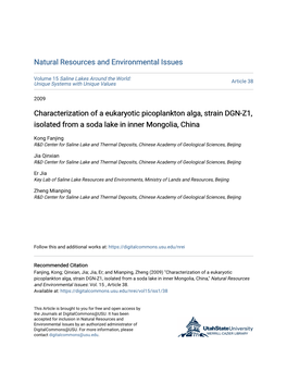 Characterization of a Eukaryotic Picoplankton Alga, Strain DGN-Z1, Isolated from a Soda Lake in Inner Mongolia, China