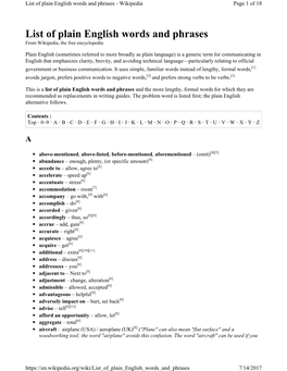 List of Plain English Words and Phrases - Wikipedia Page 1 of 18