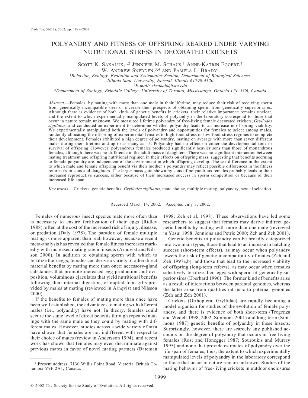 Polyandry and Fitness of Offspring Reared Under Varying Nutritional Stress in Decorated Crickets