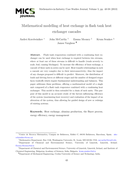 Mathematical Modelling of Heat Exchange in Flash Tank Heat Exchanger Cascades