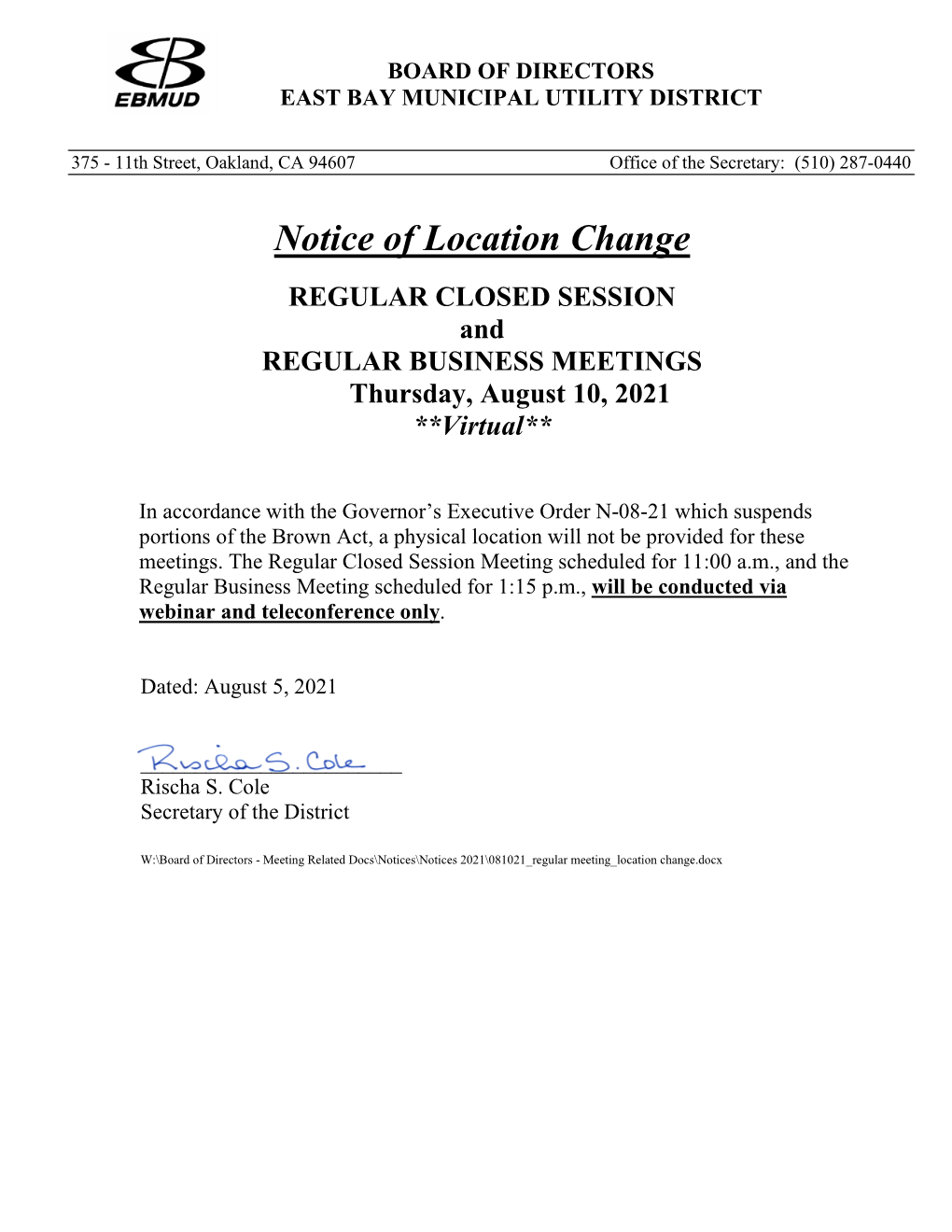 Notice of Location Change