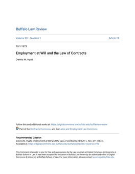 Employment at Will and the Law of Contracts