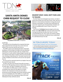 Santa Anita Denies CHRB Request to Close Cont