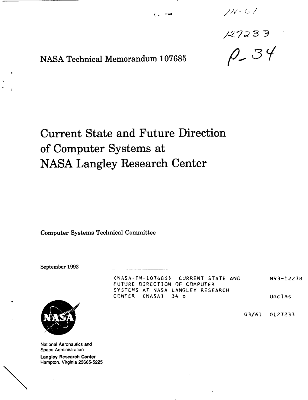 Current State and Future Direction of Computer Systems at NASA Langley Research Center