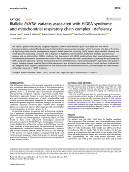 Biallelic P4HTM Variants Associated with HIDEA Syndrome and Mitochondrial Respiratory Chain Complex I Deﬁciency ✉ Eleanor Hay 1, Louise C