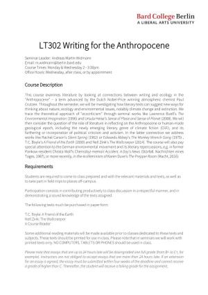 LT302 Writing for the Anthropocene