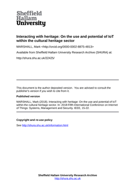 Interacting with Heritage: on the Use and Potential of Iot Within The