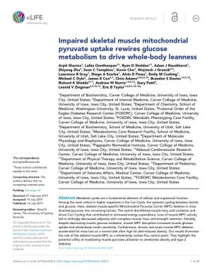 Impaired Skeletal Muscle Mitochondrial Pyruvate Uptake