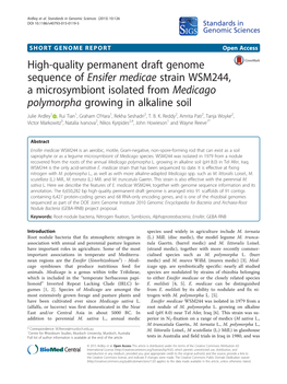 High-Quality Permanent Draft Genome Sequence of Ensifer Medicae Strain WSM244, a Microsymbiont Isolated from Medicago Polymorpha