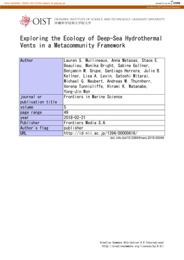 Exploring the Ecology of Deep-Sea Hydrothermal Vents in a Metacommunity Framework