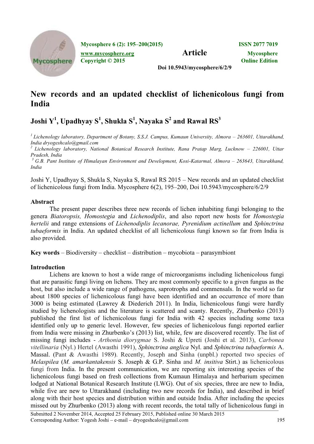 New Records and an Updated Checklist of Lichenicolous Fungi from India
