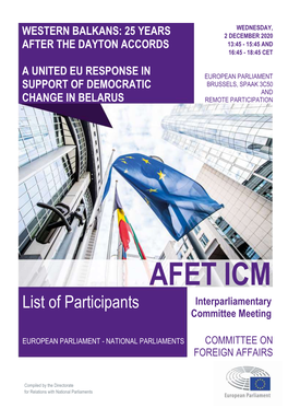 AFET ICM List of Participants Interparliamentary Committee Meeting