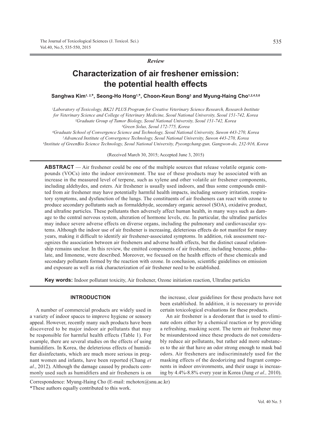 Characterization of Air Freshener Emission: the Potential Health Effects