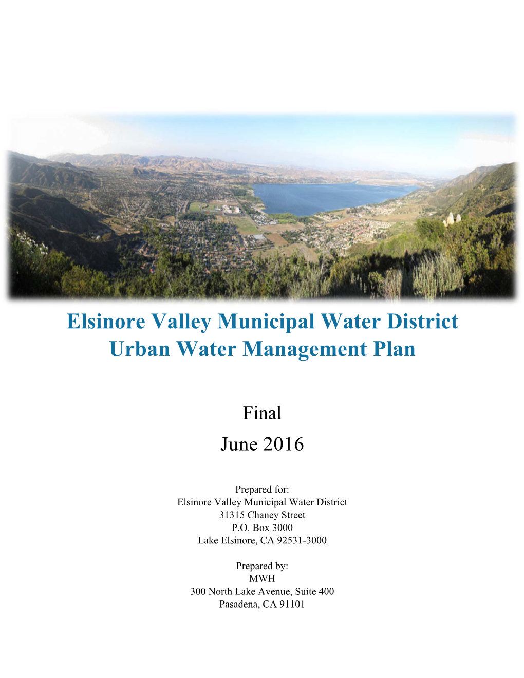 Elsinore Valley Municipal Water District Urban Water Management Plan